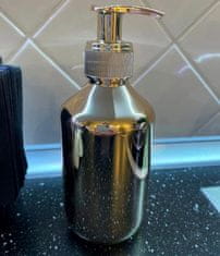 Camerazar Elegantný kovový dávkovač tekutého mydla, lesklá zlatá farba, 300 ml, 16,6x6,5 cm