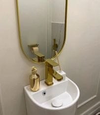 Camerazar Elegantný kovový dávkovač tekutého mydla, lesklá zlatá farba, 300 ml, 16,6x6,5 cm