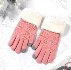 Camerazar Dámske zimné rukavice s medvedíkom, ružové, akrylová priadza, univerzálna veľkosť