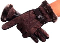 Camerazar Pánske zimné kožené rukavice na dotyk, hnedé, univerzálna veľkosť, semišová umelá koža a polyester