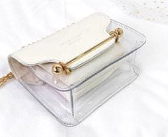 Camerazar Dámska kabelka s priehľadným dnom a odnímateľnou kozmetickou taštičkou, biela kvalitná umelá koža, 17x14,5x7 cm