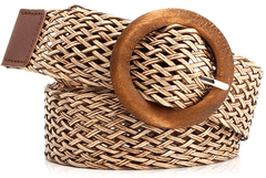 Camerazar Dámsky pletený opasok s drevenou okrúhlou prackou, šírka 3,5 cm, dĺžka 107 cm, plast