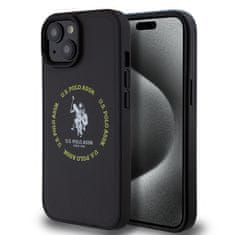 U.S. POLO ASSN. Zadný kryt PU Leather Printed Round Double Horse MagSafe pre iPhone 15 Black