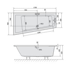 POLYSAN ANDRA L SLIM asymetrická vaňa 170x90x45cm, biela 81111S - Polysan