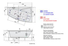 SAPHO EVIA R HYDRO-AIR hydromasážna vaňa, 170x100x47cm, biela 22611HA - Sapho