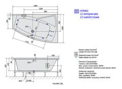 SAPHO EVIA R HYDRO hydromasážna vaňa, 160x100x47cm, biela 12611H - Sapho