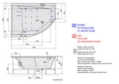 POLYSAN TANDEM L HYDRO-AIR hydromasážna vaňa, 170x130x50cm, biela 96611HA - Polysan