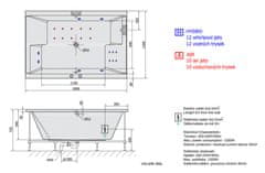 SAPHO DUPLA HYDRO-AIR hydromasážna vaňa, 180x120x54cm, biela 13611HA - Sapho