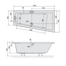 POLYSAN ANDRA R SLIM asymetrická vaňa 170x90x45cm, biela 81511S - Polysan