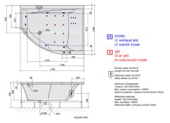 POLYSAN TANDEM R HYDRO-AIR hydromasážna vaňa, 170x130x50cm, biela 97611HA - Polysan