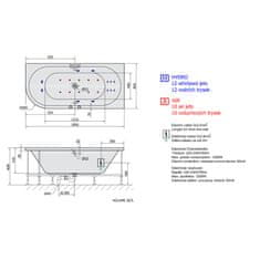 SAPHO VIVA R HYDRO-AIR hydromasážna vaňa, 185x80x47cm, biela 72129HA - Sapho