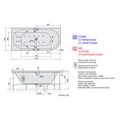 SAPHO VIVA L HYDRO-AIR hydromasážna vaňa, 175x80x47cm, biela 70119HA - Sapho