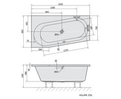 SAPHO ASTRA WL asymetrická vaňa 165x90x48cm, biela 30611 - Sapho