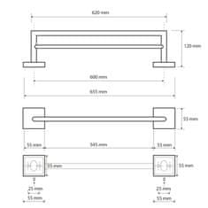 SAPHO X-SQUARE držiak uterákov dvojitý 650mm, chróm (132204052) XQ404 - Sapho