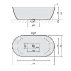 POLYSAN REDUTA voľne stojaca vaňa liaty mramor 150x75x58cm, čierna/biela 72974 - Polysan