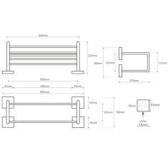 SAPHO X-SQUARE polička na uteráky dvojitá s hrazdou 650x155x255mm, chróm (132205102) XQ412 - Sapho