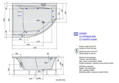 SAPHO TANDEM L HYDRO hydromasážna vaňa, 170x130x50cm, biela 96611H - Sapho