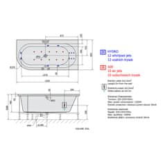 SAPHO ASTRA R HYDRO-AIR hydromasážna vaňa, 165x80x48cm, biela 34611HA - Sapho