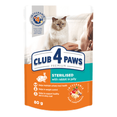 Club4Paws Premium CLUB 4 PAWS "Sterilizované" vlhké krmivo pre mačky - králik 24x80g