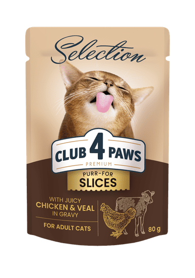 Club4Paws Premium CLUB 4 PAWS mokré krmivo pre mačky - kuracie a teľacie mäso v omáčke 12x80 g