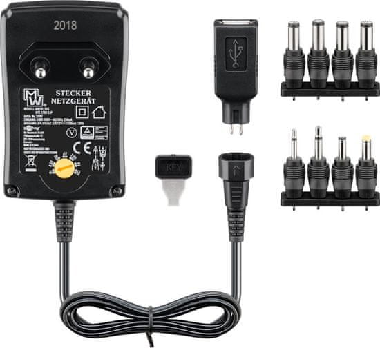 Goobay univerzálny napájací adaptér 230V/3-12V vrátane 1xUSB a 8xDC adaptérov - max. 18W a 1,5 A; 53997