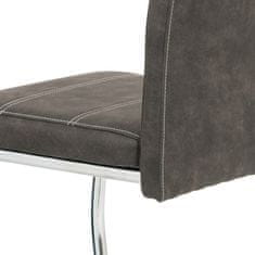 Autronic - Jedálenská stolička, antracitovo sivá látka COWBOY v dekore vintage kože, kovová chrómovaná perová podnož