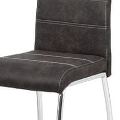 Autronic - Jedálenská stolička, poťah sivá látka COWBOY v dekore vintage kože, biele prešitie, kovová štvornohá chró