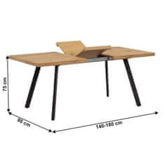 KONDELA Jedálenský stôl, rozkladací, AKAIKO hnedá, čierna 80 x 140 x 75 cm