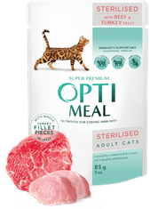 Club4Paws Premium OPTIMEAL mokré krmivo pre sterilizované mačky - Hovädzie morčacie gal 12x85g