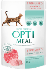 Club4Paws Premium OPTIMEAL mokré krmivo pre sterilizované mačky - Hovädzie morčacie gal 12x85g