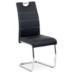 Autronic - jedálenská stoličky ekokoža čierna, biele prešitie/nohy kov, chróm - HC-481 BK