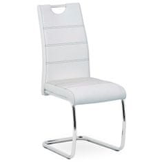 Autronic - jedálenská stoličky ekokoža biela, biele prešitie/nohy kov, chróm - HC-481 WT