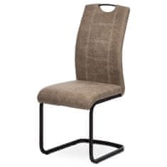 Autronic - jedálenská stoličkam poťah lanýžová látka v dekore vintage kože, biele prešitie, kovová pohupová podnož,