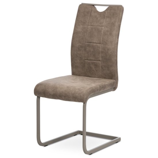 Autronic - Jedálenská stoličky, poťah lanýžová látka v dekore vintage kože, biele přešitie, kovová pohupová podnož