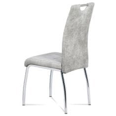 Autronic - Jedálenská stolička, strieborná látka COWBOY v dekore vintage kože, biele prešitie, kovová štvornohá chró