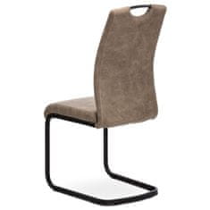 Autronic - jedálenská stoličkam poťah lanýžová látka v dekore vintage kože, biele prešitie, kovová pohupová podnož,