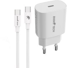 RhinoTech nabíjecí adaptér USB-C, PD 25W, biela + USB-C kábel 60W, 1m, biela