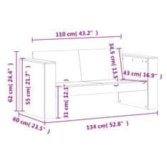 Vidaxl Záhradná pohovka, 2-miestna 134x60x62 cm, impregnovaná borovica