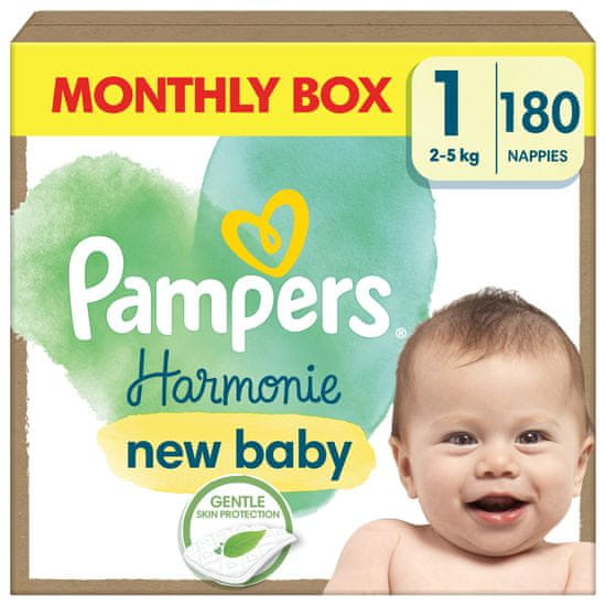 Pampers Harmonie Baby veľ. 1, 180 ks, 2kg-5kg - mesačné balenie