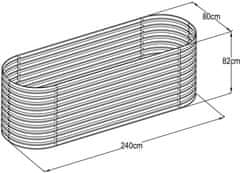 Rojaplast záhon vyvýšený plechový OVÁL 240 × 80 × 82 cm