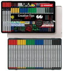 Stabilo Linery "Creative Tips ARTY", súprava, 6 pastelových farieb, 5 šírok stopy, plechová krabička, 89/30-6-1-20