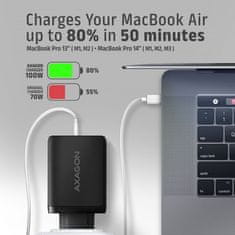 AXAGON síťová GaN nabíječka ACU-DPQ100, 2x USB-C, USB-A, PD3.0/QC4+/PPS/Apple, 100W, čierna