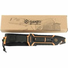 Ganzo Knife G8012V2-OR nôž do prírody 11,3 cm, čierno-oranžová, ABS, guma, plastové puzdro, kresadlo