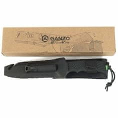 Ganzo Knife G8012V2-BK nôž do prírody 11,3 cm, celočierna, ABS, guma, plastové puzdro, kresadlo