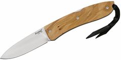 LionSteel 8800 UL Opera vreckový nôž 7,5 cm, olivové drevo, kožené puzdro