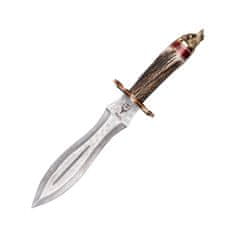 Muela LUPUS-25DAM.C zberateľský nôž 25 cm, damašek, jelení paroh, lovecký motív, kožené puzdro