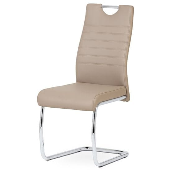 Autronic - Jedálenská stolička, poťah cappuccino ekokoža, kovová pohupová chrómovaná podnož - DCL-418 CAP