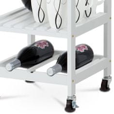 Autronic - Servírovací stolík / regál, doska masív bambus, MDF, biely matný lak, pojazd - DR-044