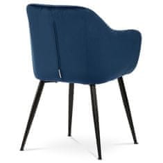 Autronic - Jedálenská stolička, poťah modrá matná zamatová látka, kovové nohy, čierny matný lak - PIKA BLUE4