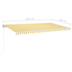 Vidaxl Automatická markíza, LED a senzor vetra 600x300 cm, žltá/biela